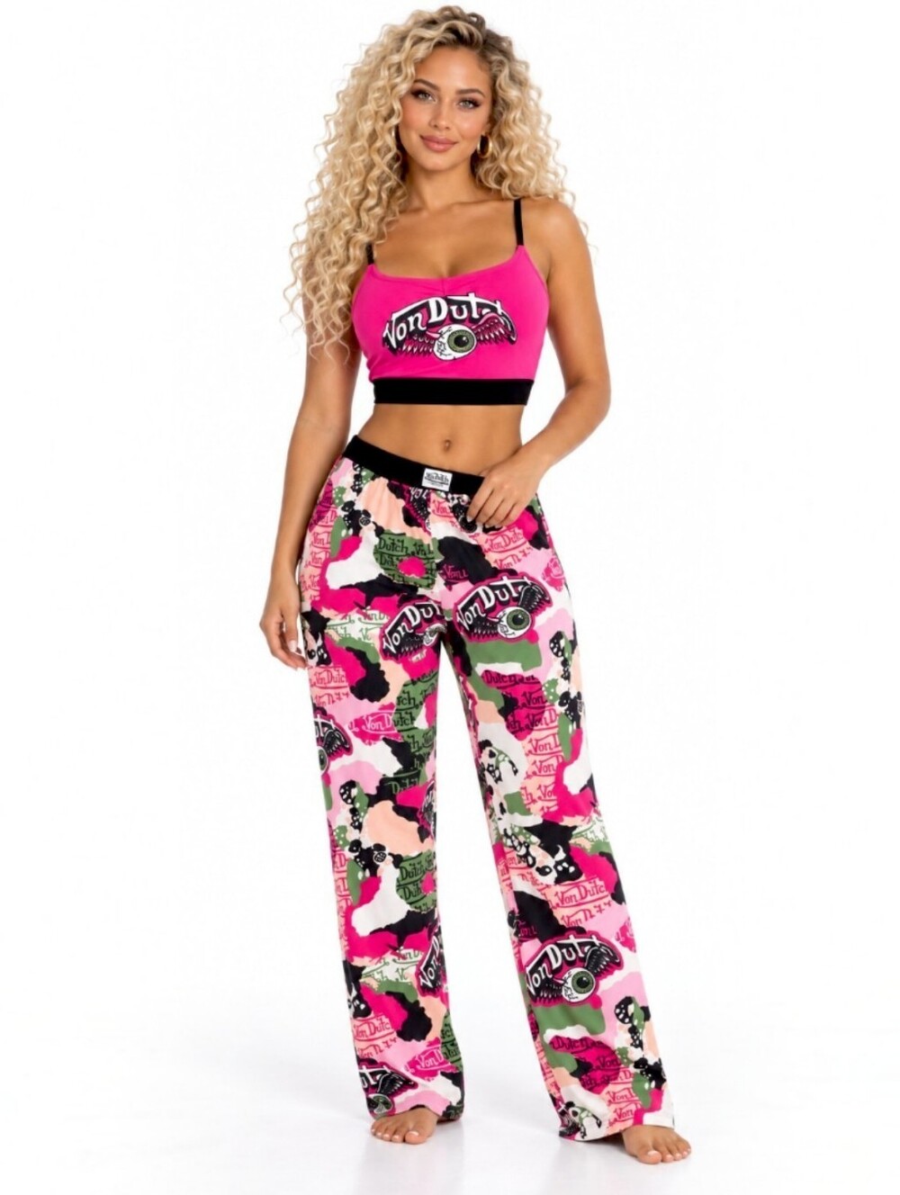 VON DUTCH 2pc Pink Camo Pajama Set NWT Women's MEDIUM Top & Pants